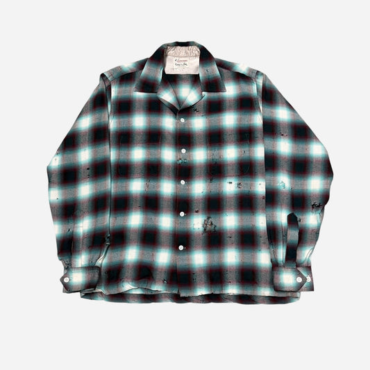 1950s Shadow plaid wool/rayon blend loop collar shirt (L/XL)