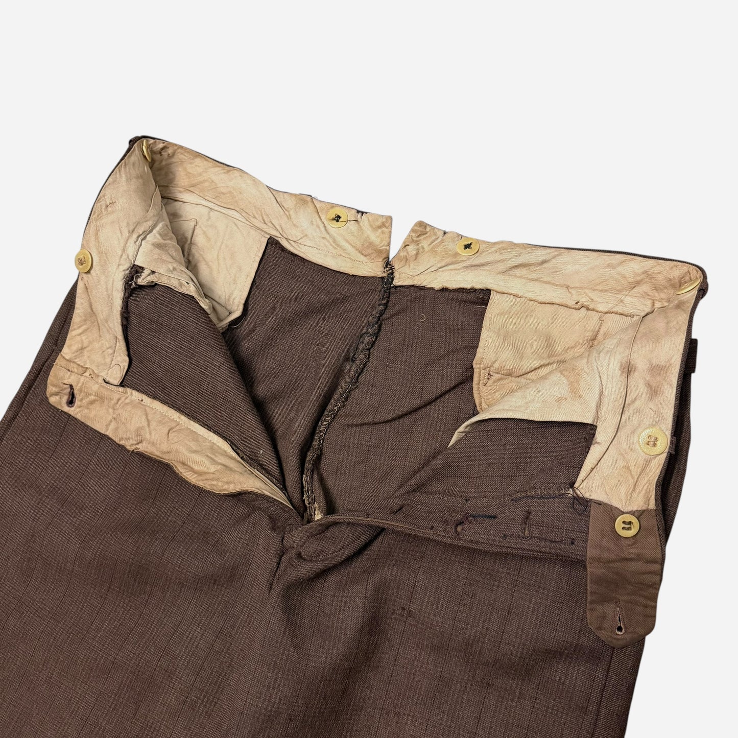 1930s Brown wool pattern side cinch pants (34w)
