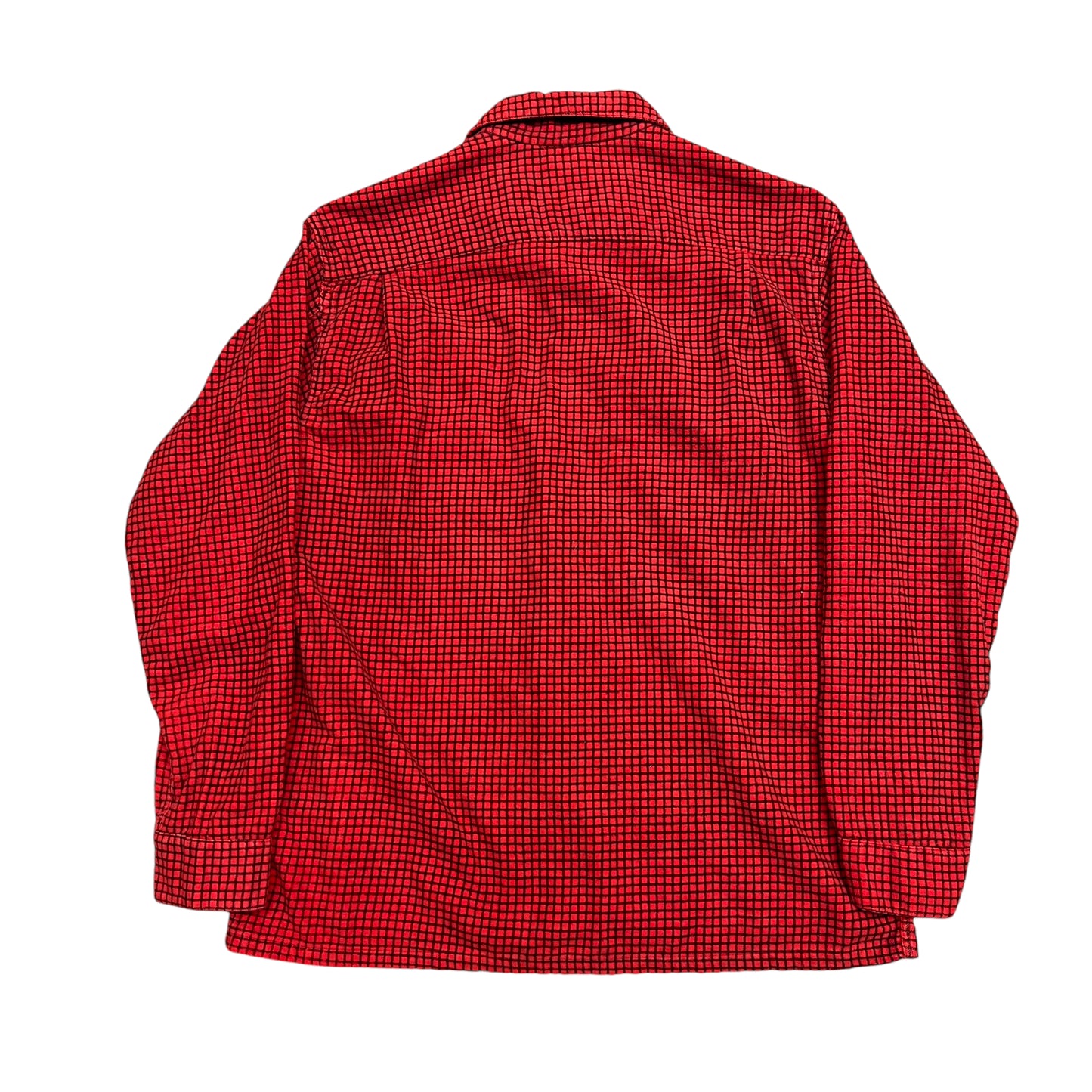 1950s Red plaid cotton printed loop collar shirt flannel (M)