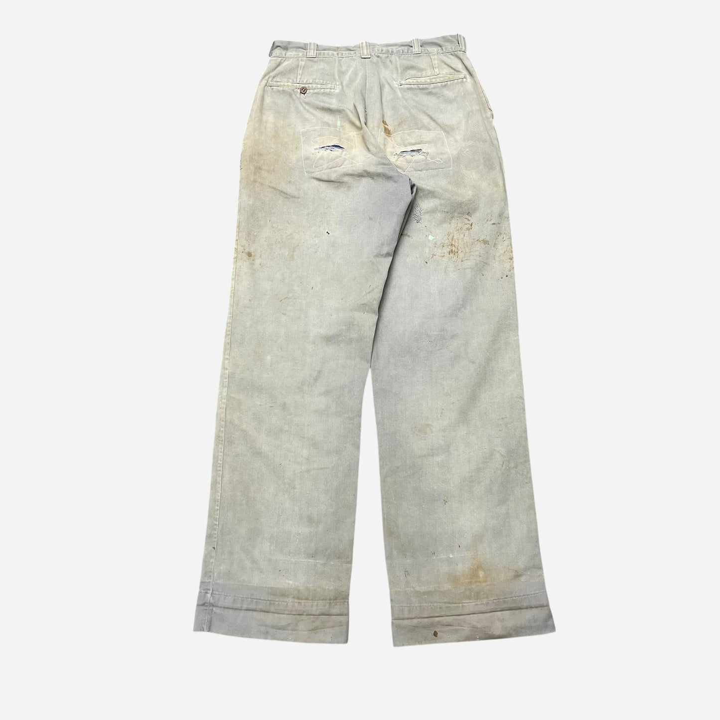 1950s Gray sail cloth repaired chino pants (29w)
