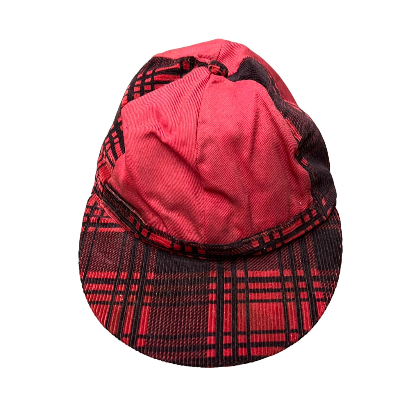 1930s 1940s NOS red plaid corduroy hat (6 5/8)