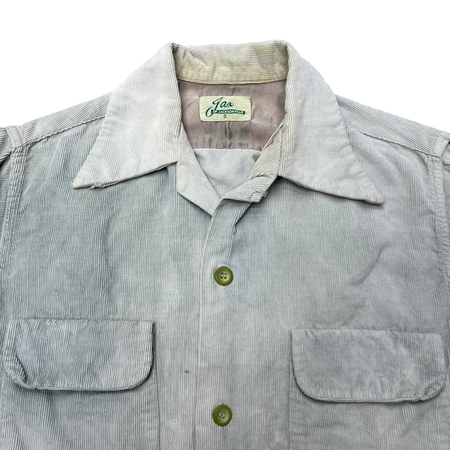 1950s Faded blue corduroy flap pocket collar shirt (S)