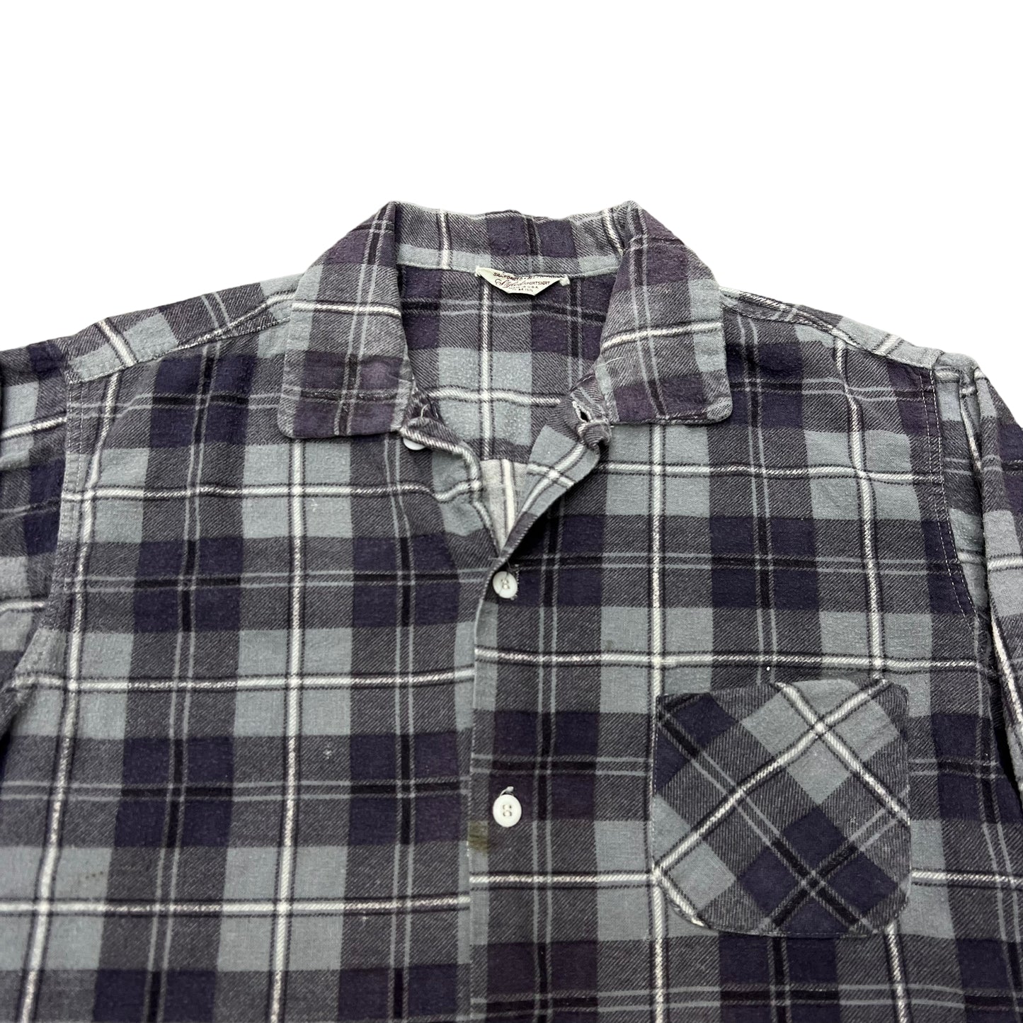 1950s Cotton printed plaid shirt flannel (M)