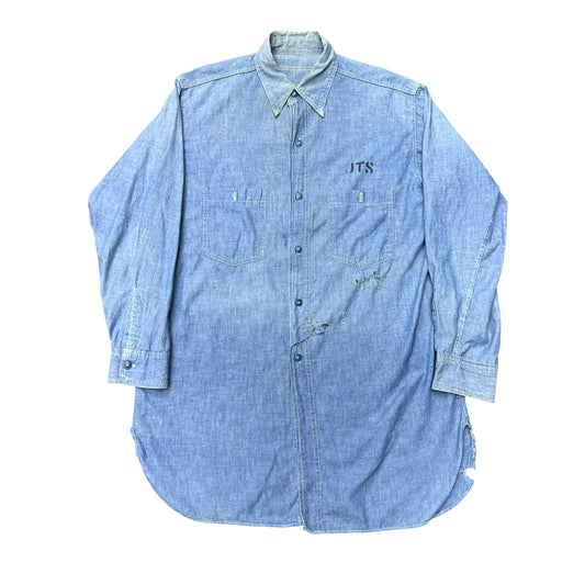 1950s Korean War USN chambray shirt stenciled (L/XL)