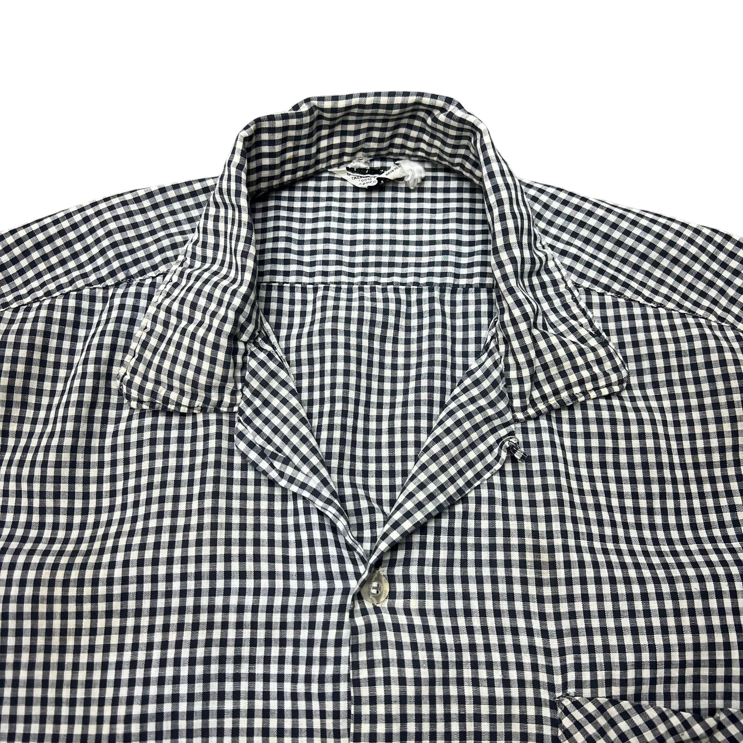 1950s Black and white checkered cotton loop collar shirt (M)