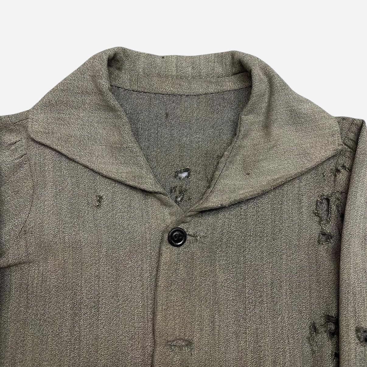 1920s Homemade cotton salt & pepper shawl collar shirt jacket (S)