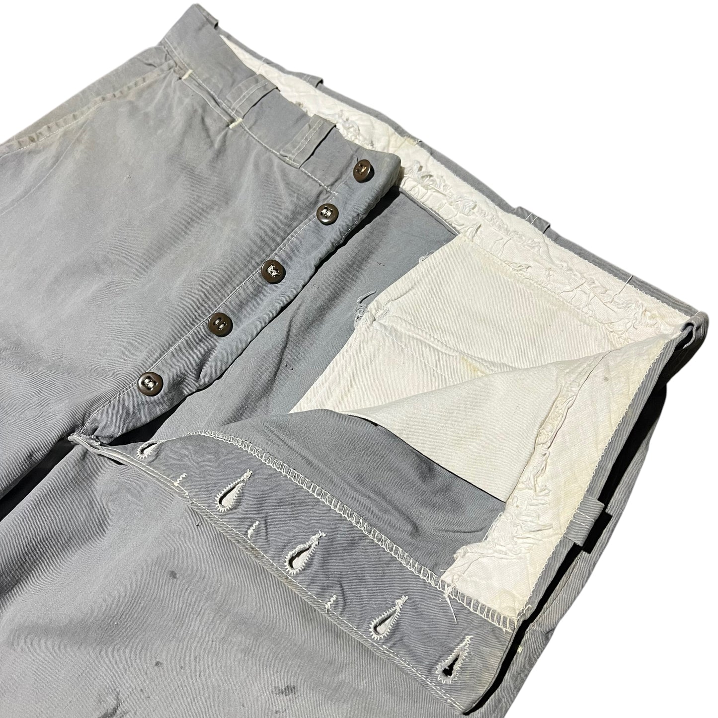 1940s Button fly gray sail cloth chino work pants (36w)