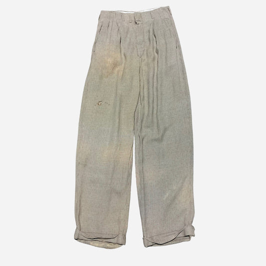 1950s Brown checkered pattern rayon pleated pants (27w)