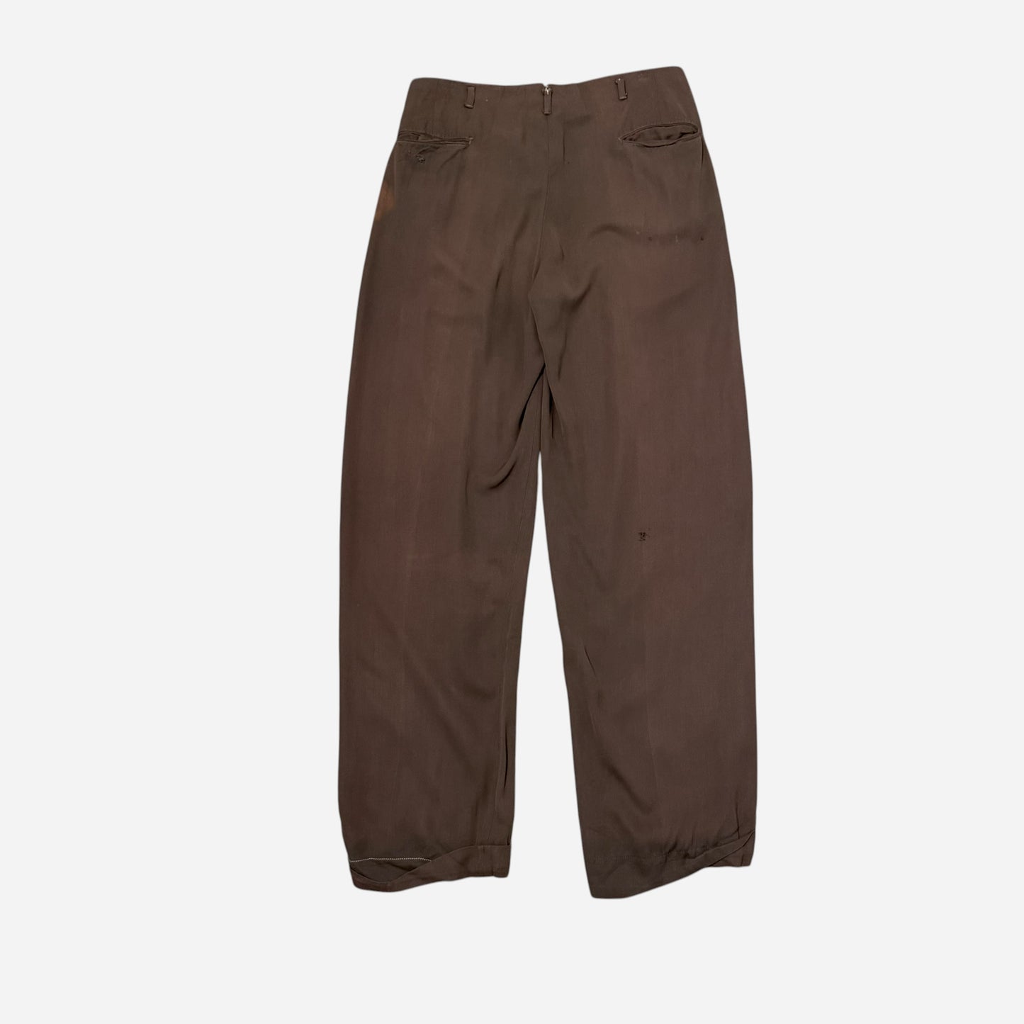 1950s Brown rayon pleated drop loop pants (32w)