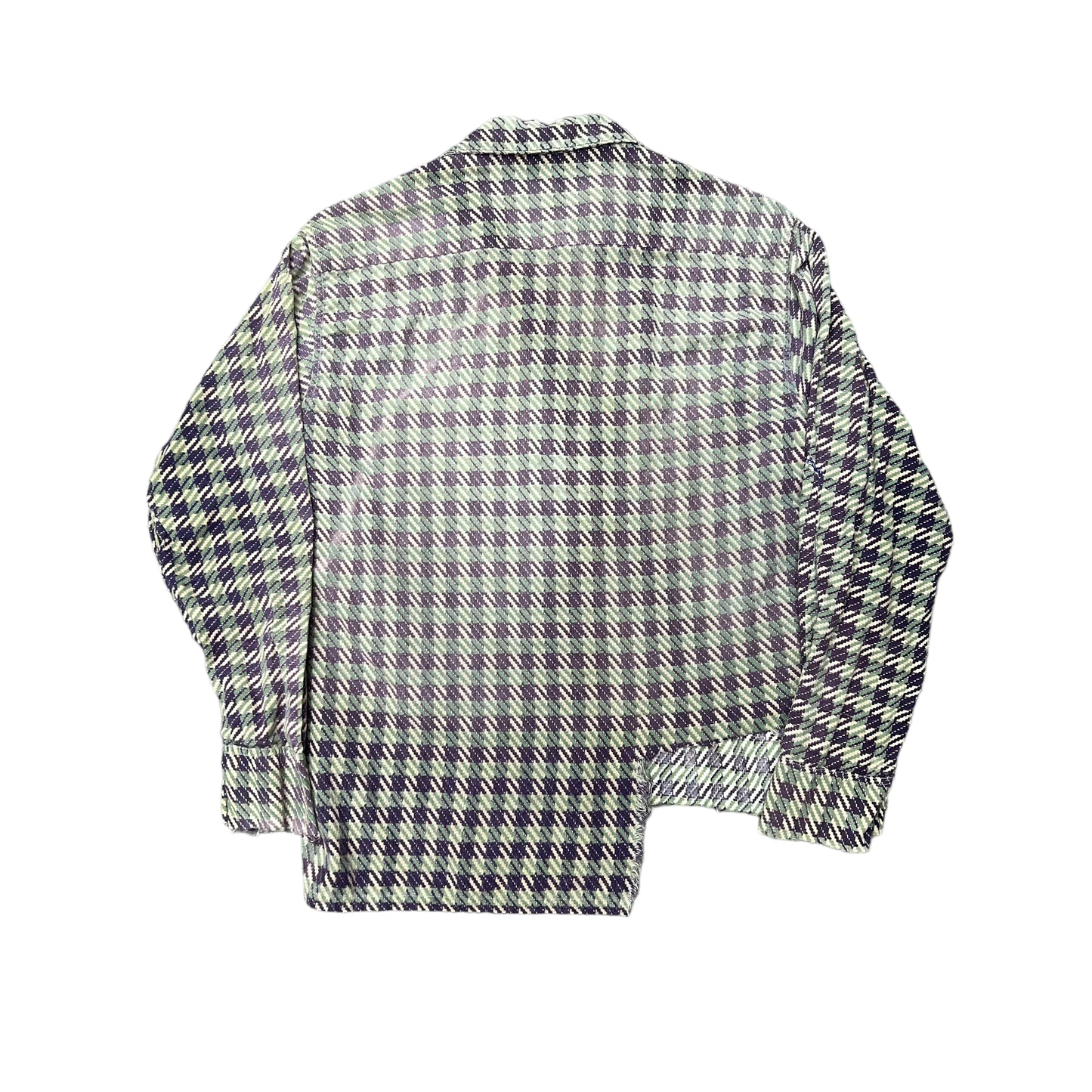 1950s Distressed green/purple houndstooth cotton shirt flannel (M)