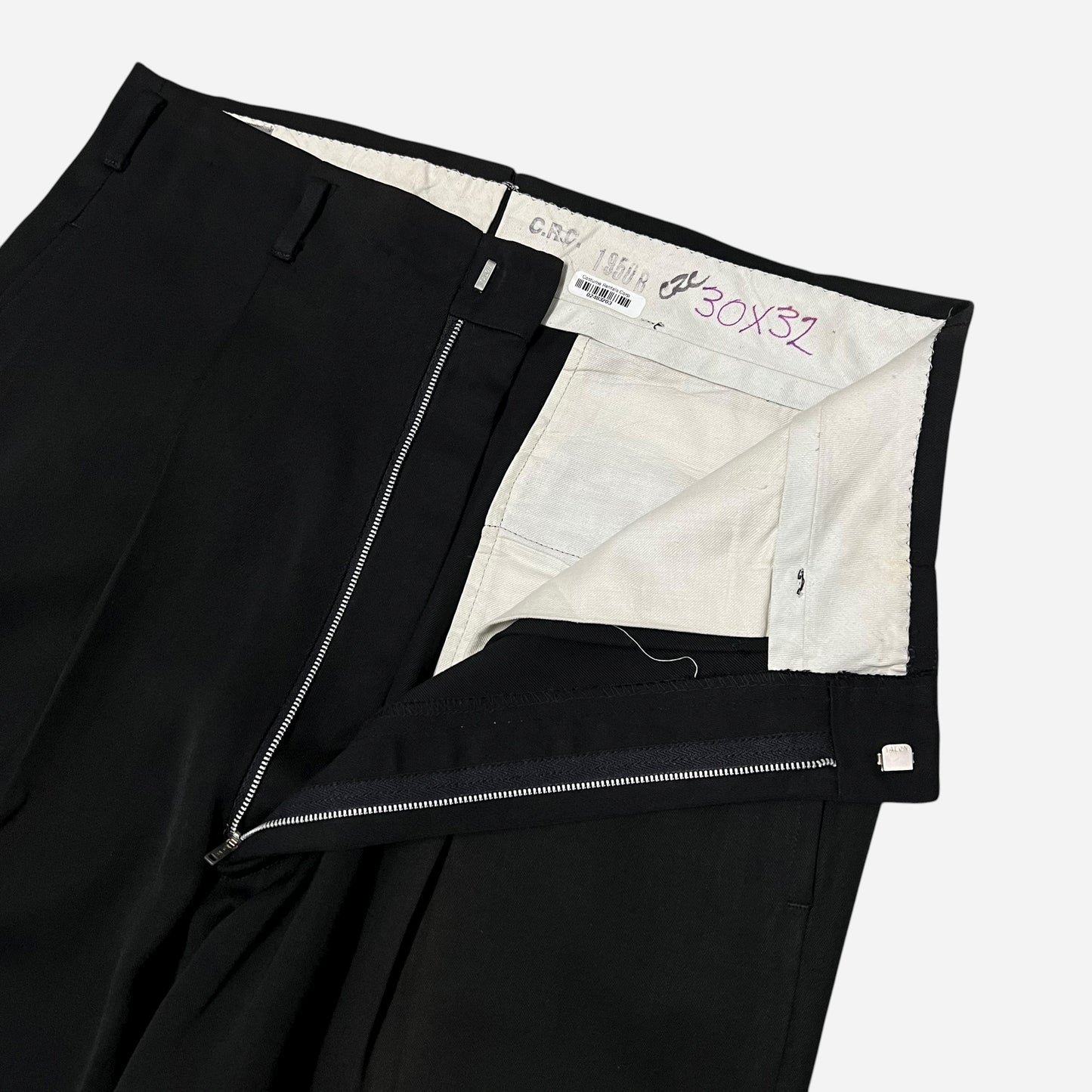 1950s Black rayon pleated drop loop pants (30w)