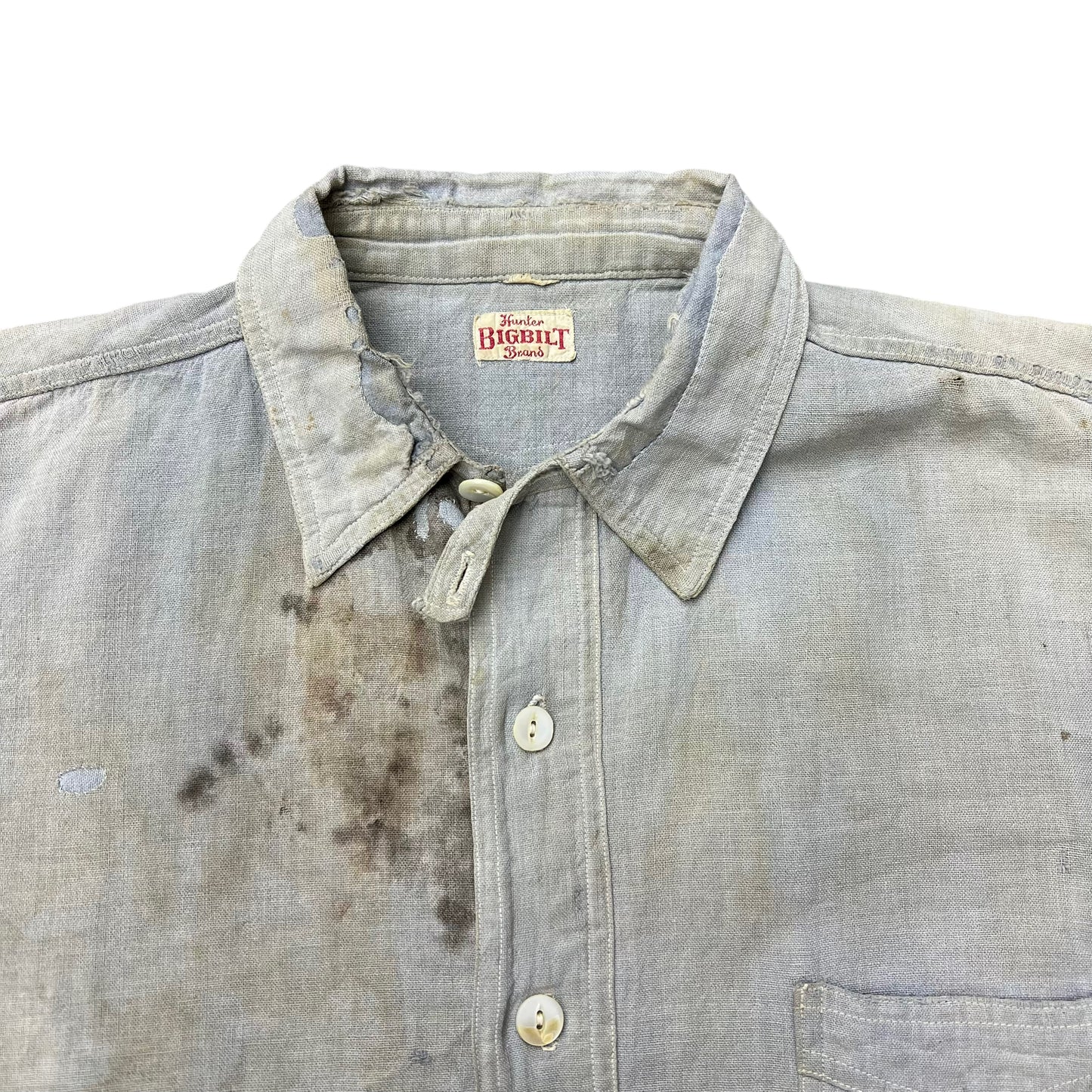 1920s 1930s Blue chambray chinstrap work shirt (M)