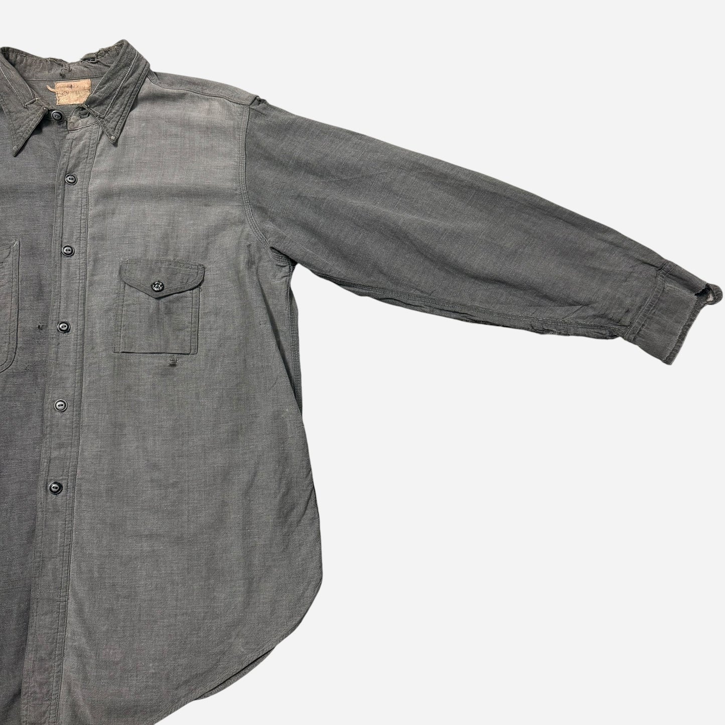 1930s Big Yank gray chambray cigarette pocket work shirt (XL)