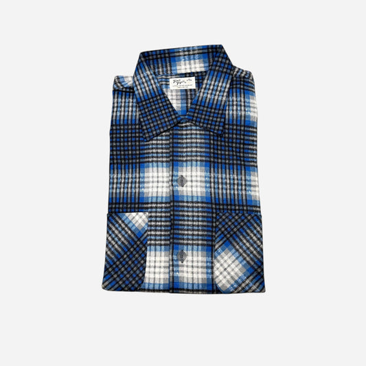 1950s NOS Town Topic blue shadow plaid cotton flannel loop collar shirt (M)