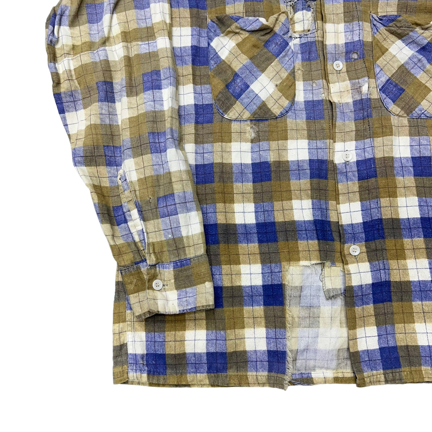 1950s Foxdale repaired cotton plaid shirt flannel (M)