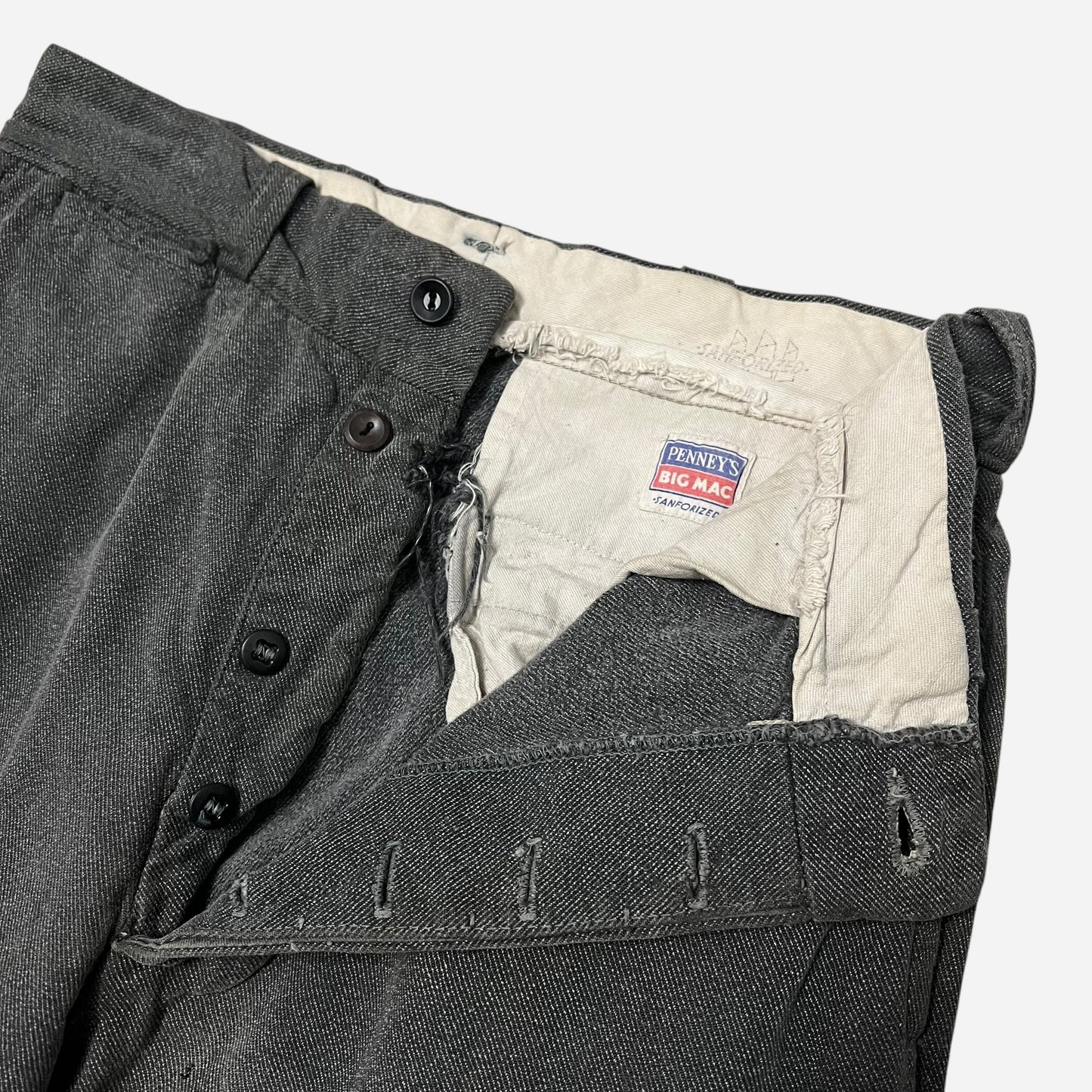 1940s Big Mac salt & pepper heavy cotton button fly work pants (29w)