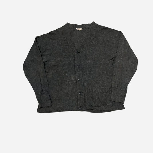 1940s Cotton salt & pepper repaired cardigan (L)