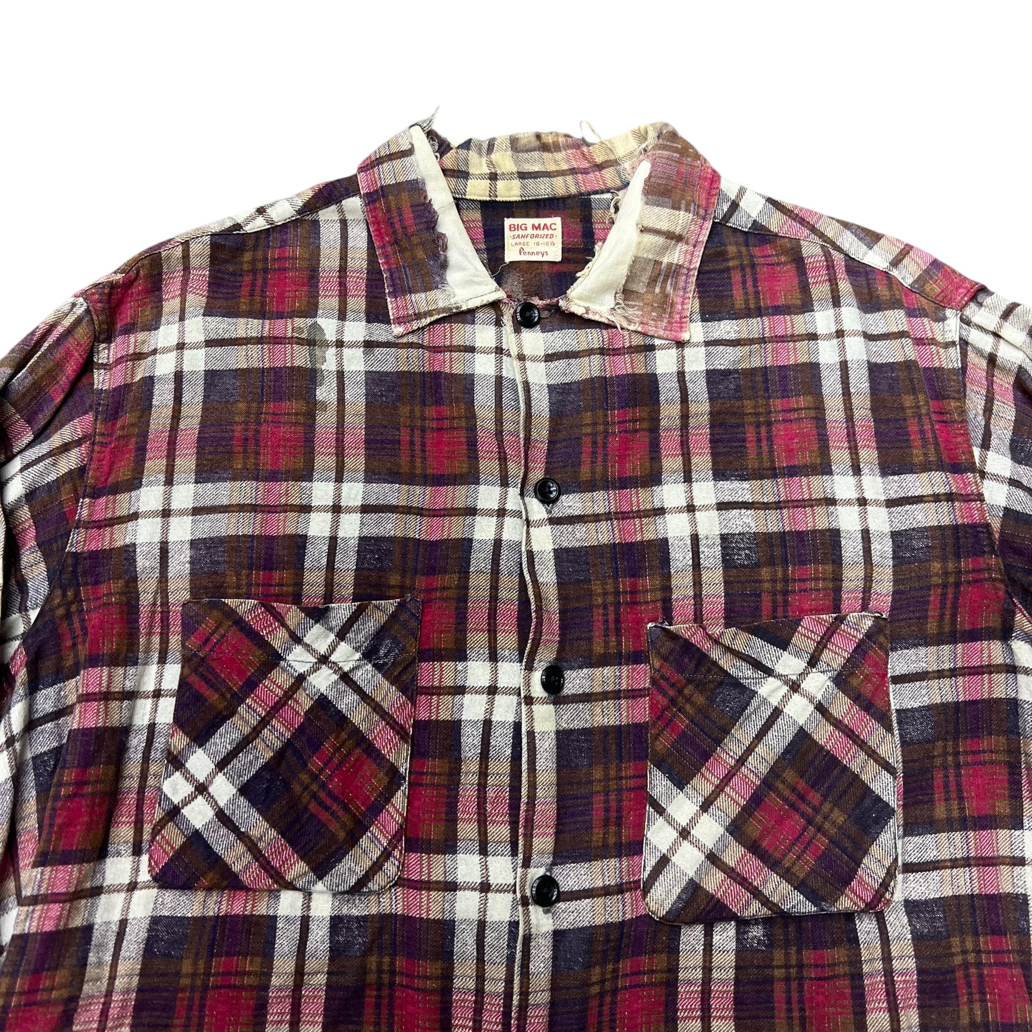 1950s Penney’s Big Mac burgundy plaid cotton shirt flannel (L)