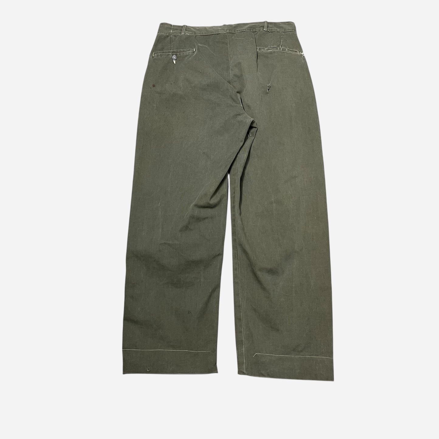 1940s Sturdy cotton green button fly work pants (34w)