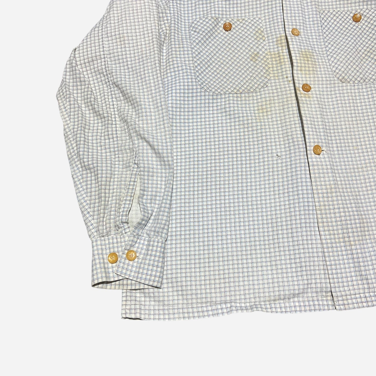 1950s National white plaid cotton loop collar shirt (M)