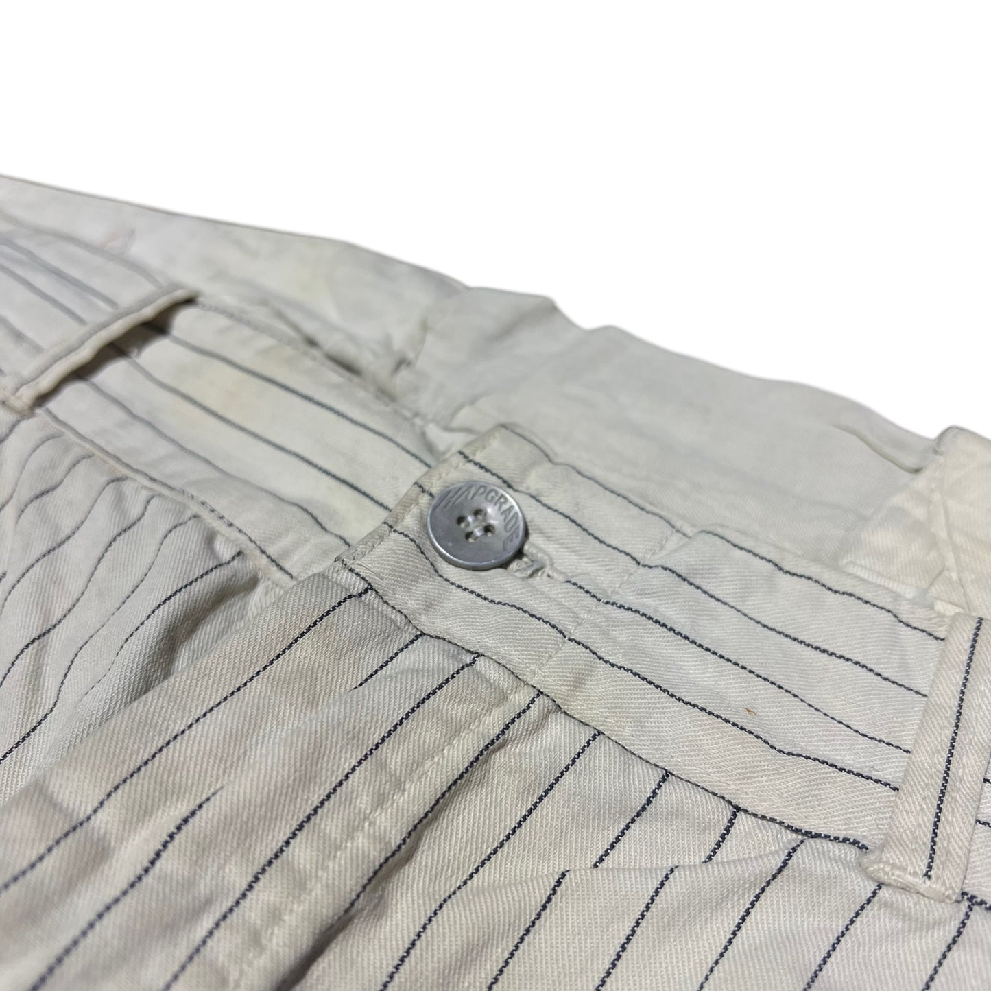 1930s Hapgrade metal button fly white striped work pants (36w)