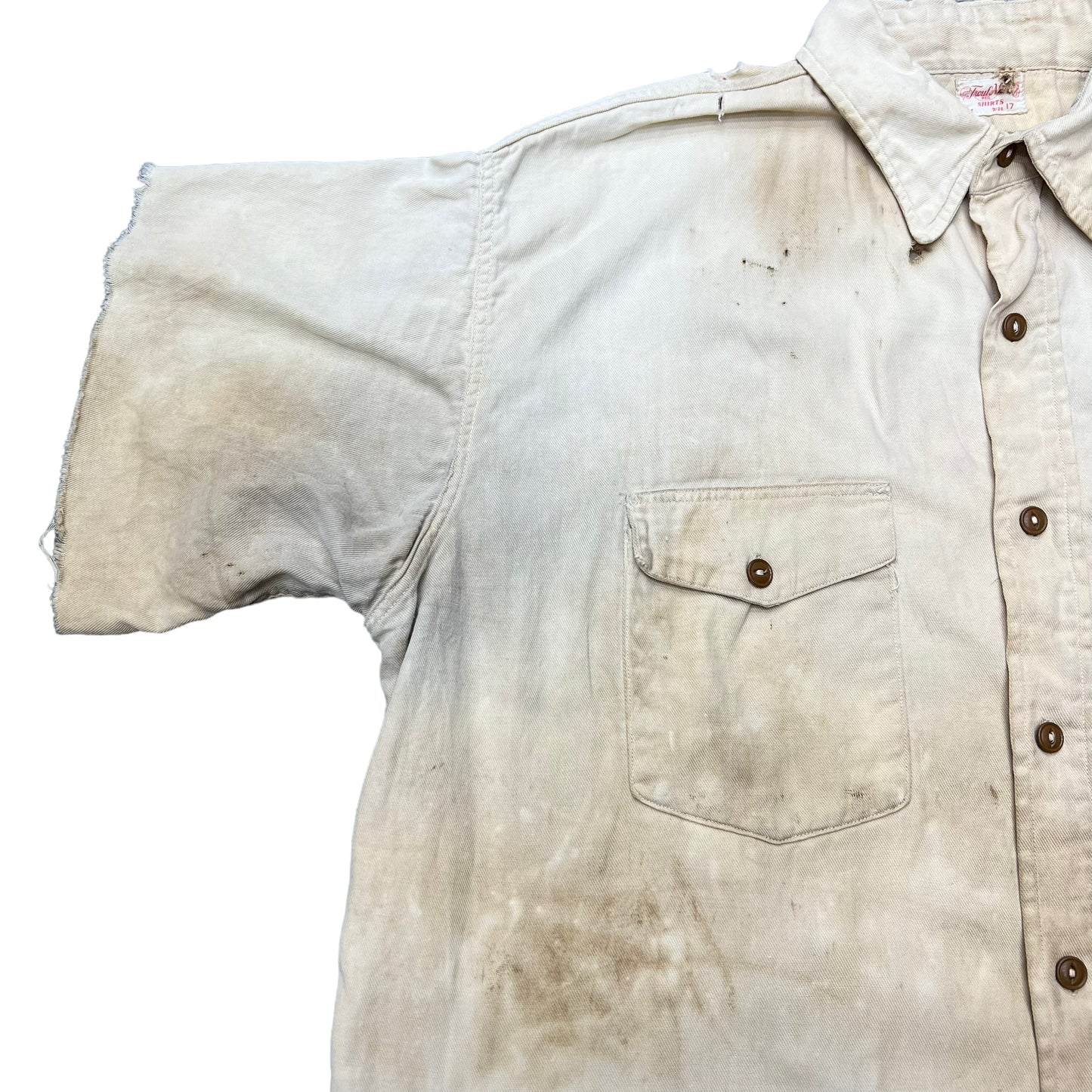 1930s-1940s Trout master faded khaki work shirt (L)