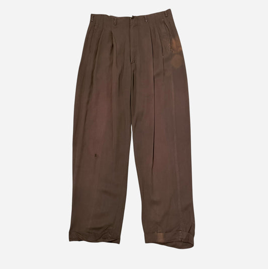 1950s Brown rayon pleated drop loop pants (32w)