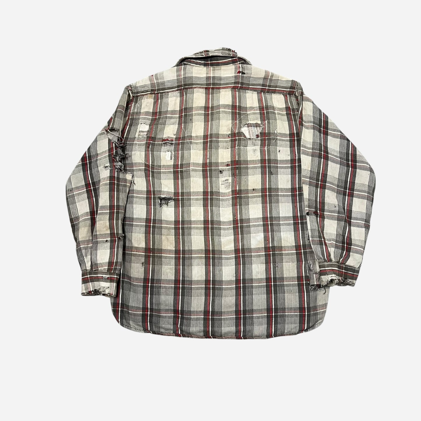 1950s Big Mac red & white plaid heavy woven cotton repaired flannel (L)