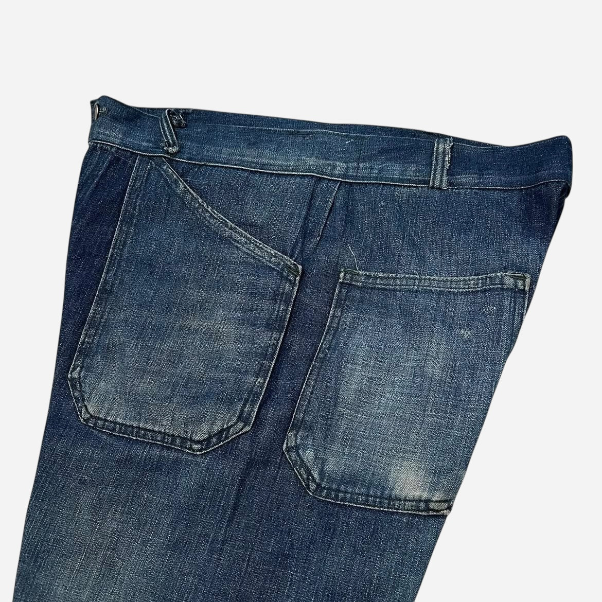 1940s Civilian purchase shipyard worker USN enlisted fatigue pocket lace back flared denim (33w)