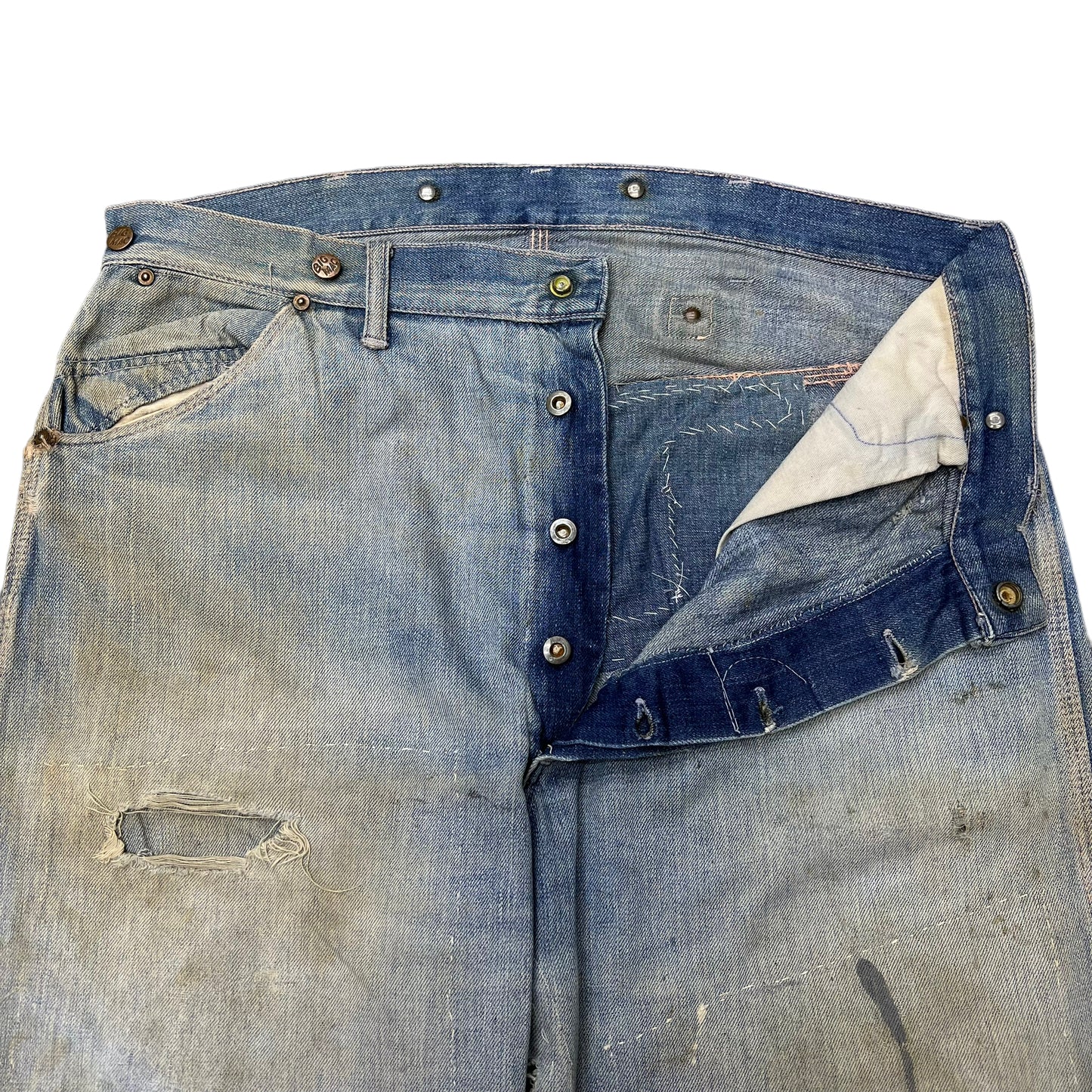 1920s Big Mac repaired buckle back carpenter denim jeans (35w)