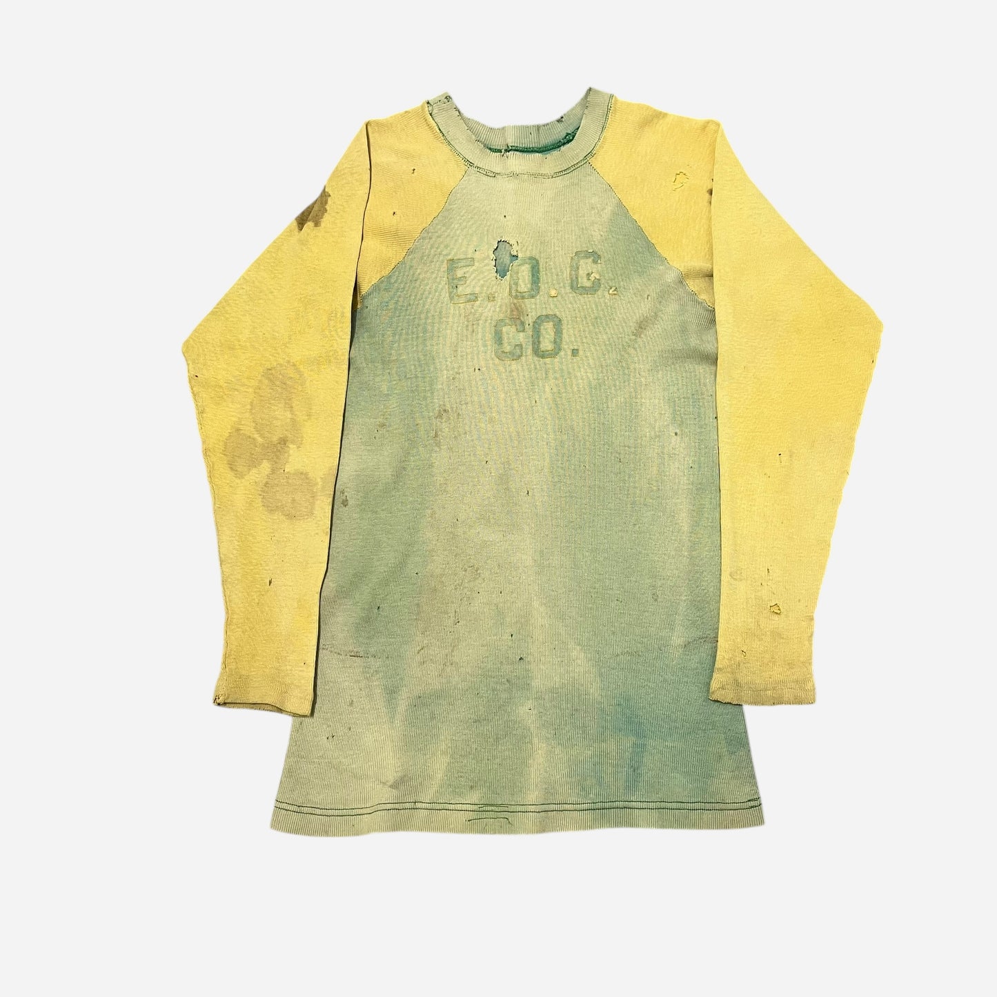 1930s Green sun faded two toned cotton jersey (S/M)