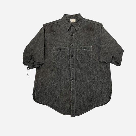 1930s Salt and pepper chambray shirt (L)