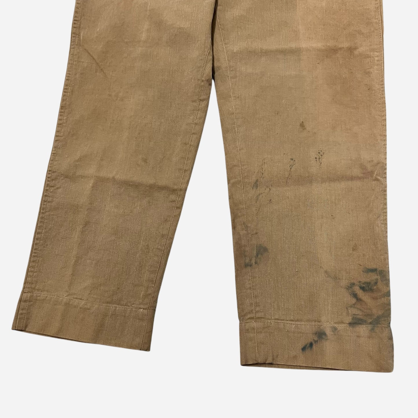 1920s Brown cotton canvas side clasp pants (36w)