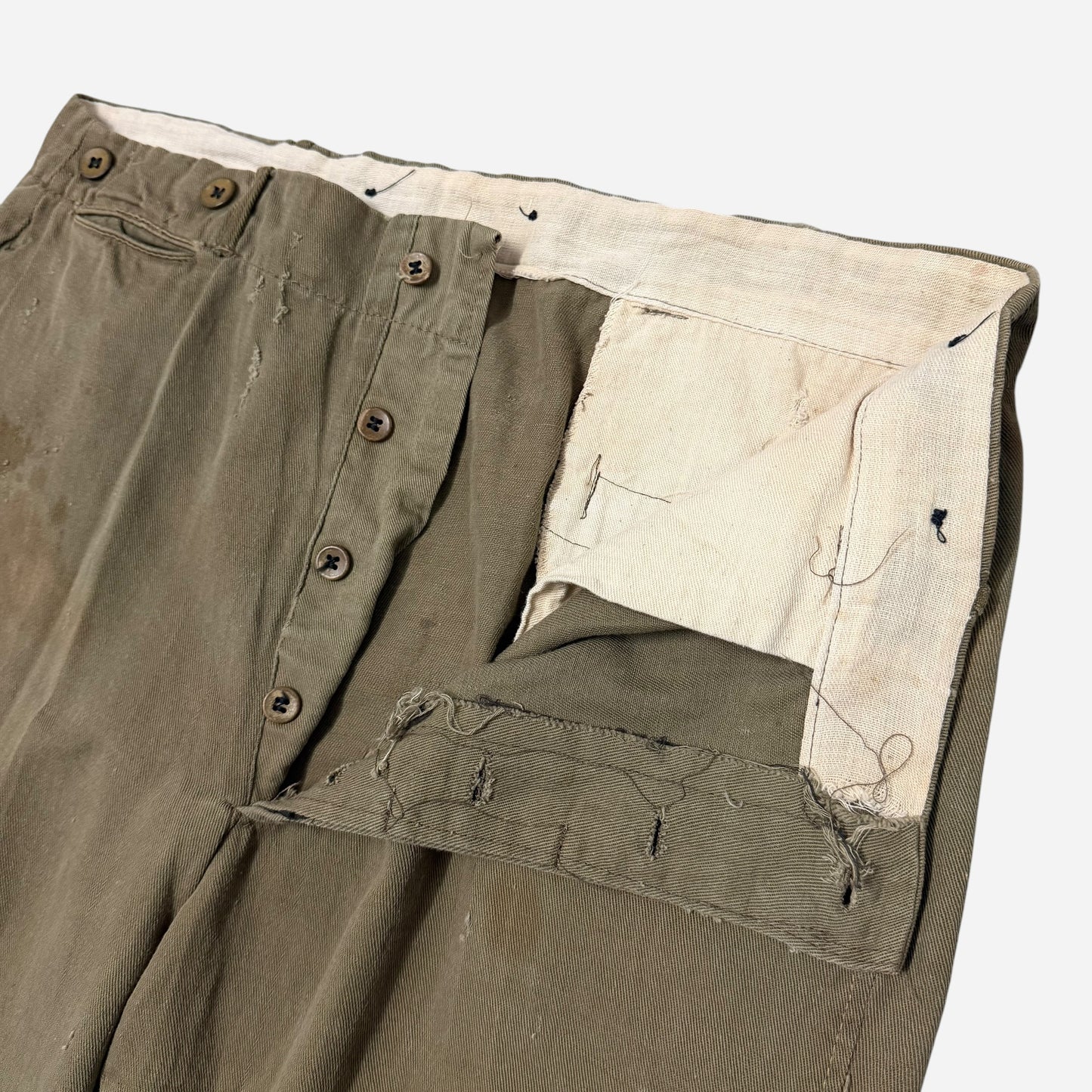 1930s Green light cotton button fly pants (36w)