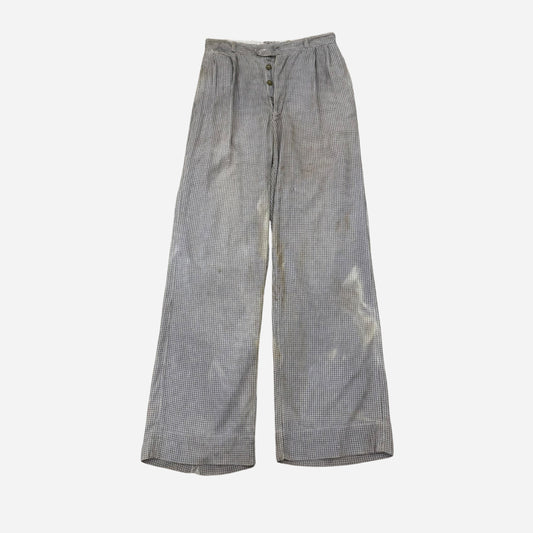 1930s Black and white cotton grid pattern side cinch button fly pants (28w)