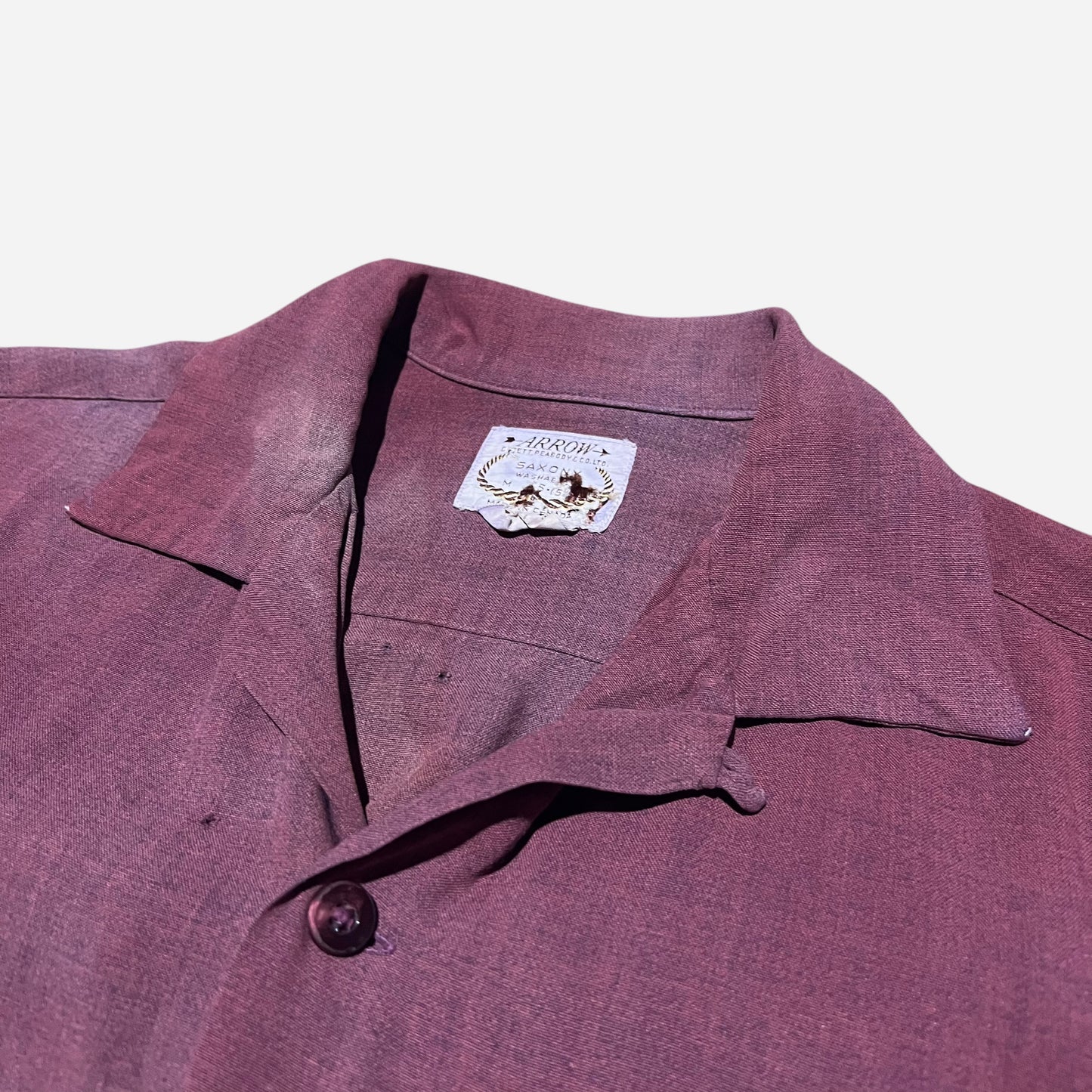 1960s Burgundy rayon loop collar shirt (M)
