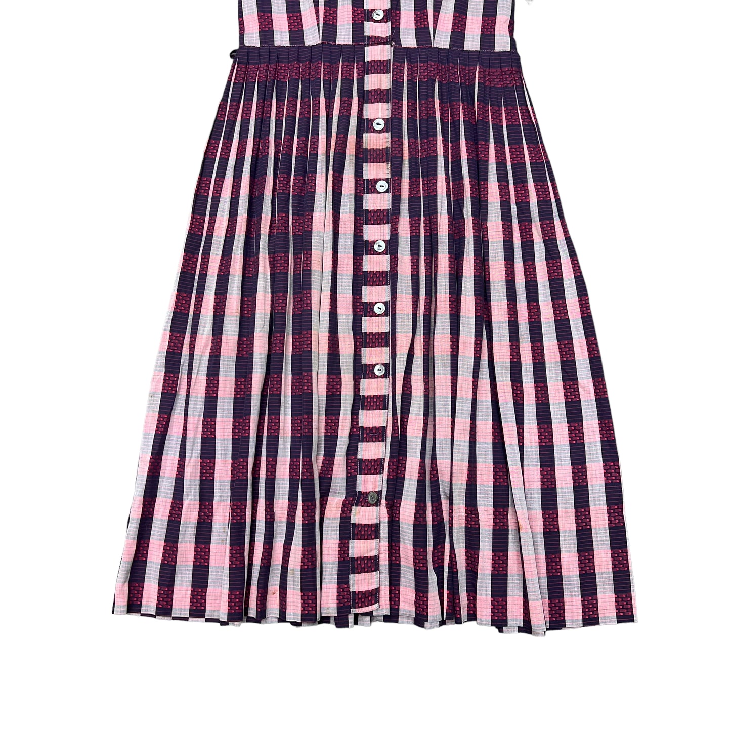 1930s-1940s Red/pink plaid cotton dress