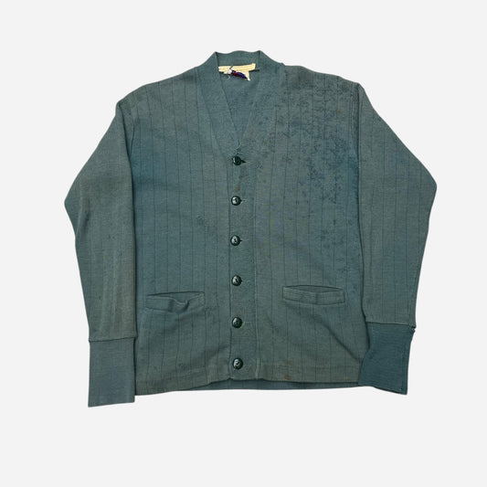 1950s Campus green ribbed cotton cardigan (M)