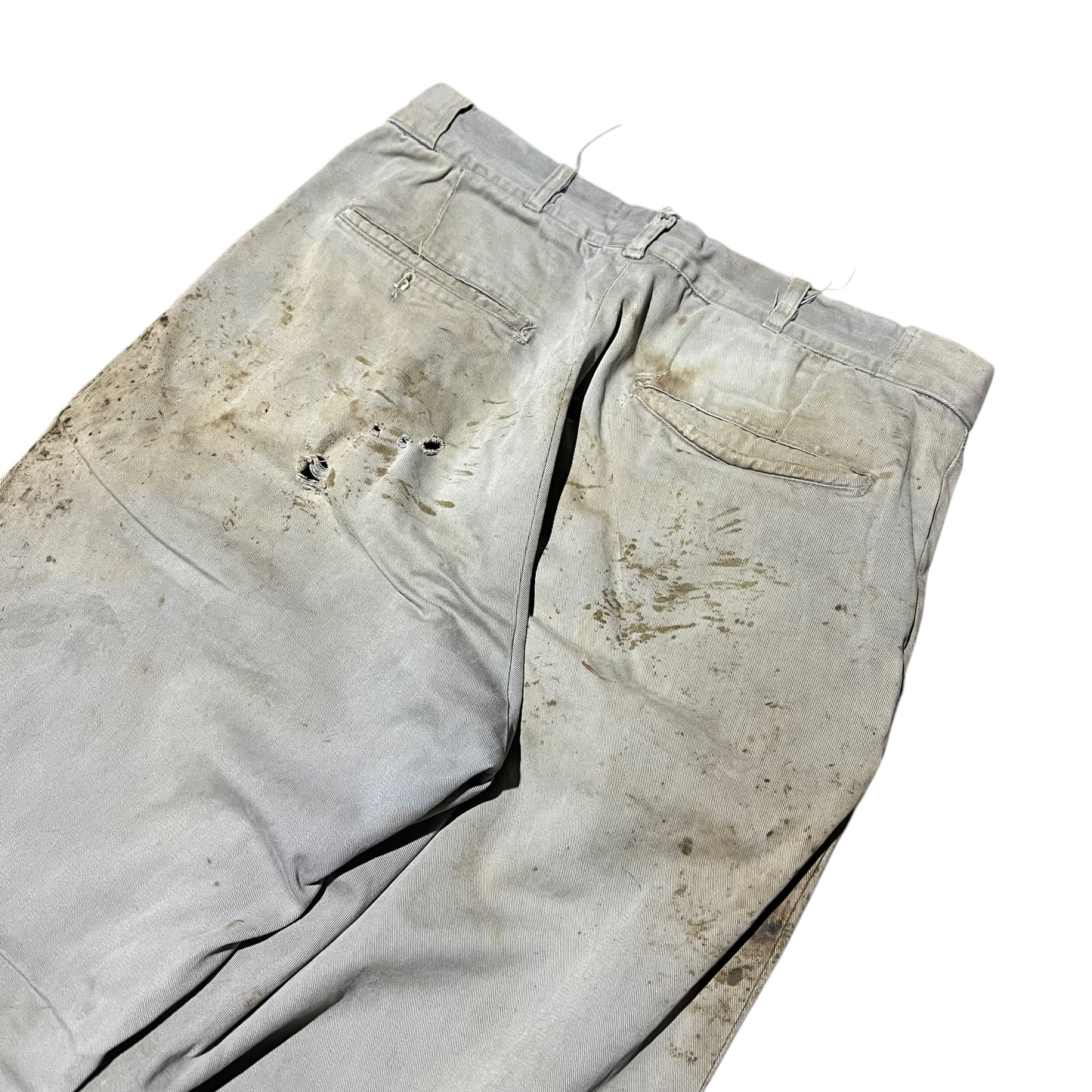 1950s Gray distressed sail cloth chino work pants (31w)