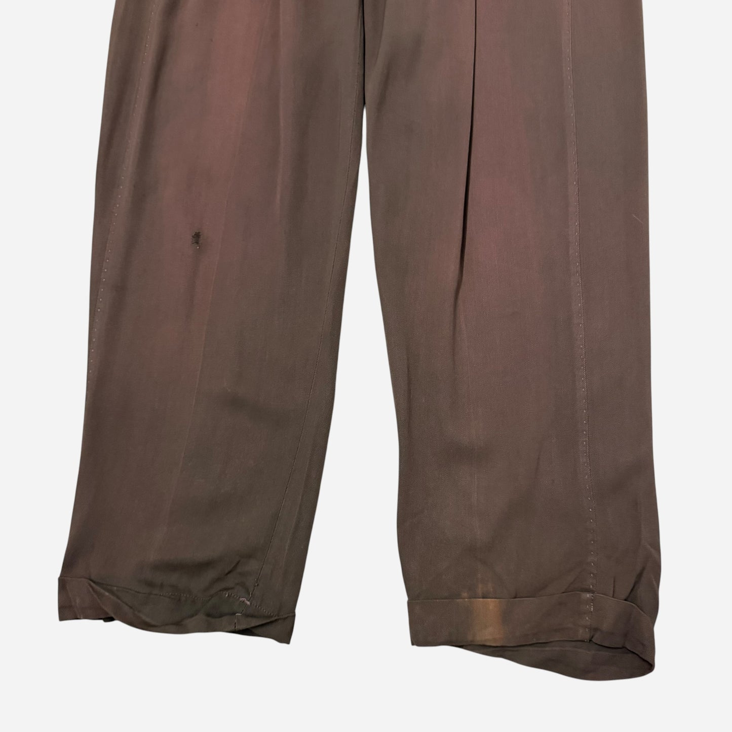 1950s Brown rayon pleated drop loop pants (32w)