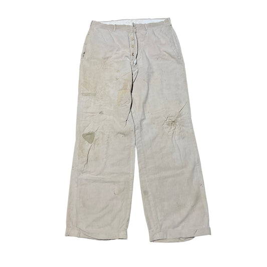 1940s Button fly repaired light khaki cotton summer pants (31w)