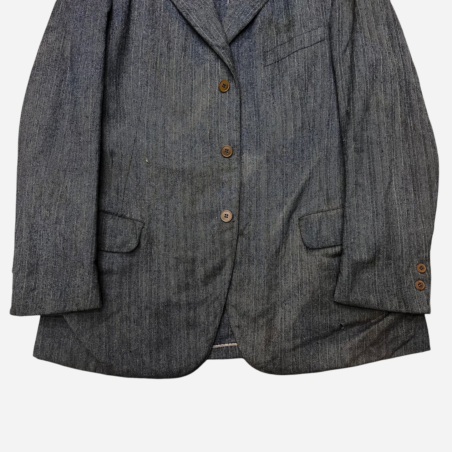 1920s Faded distressed gray herringbone suit jacket (M/L)