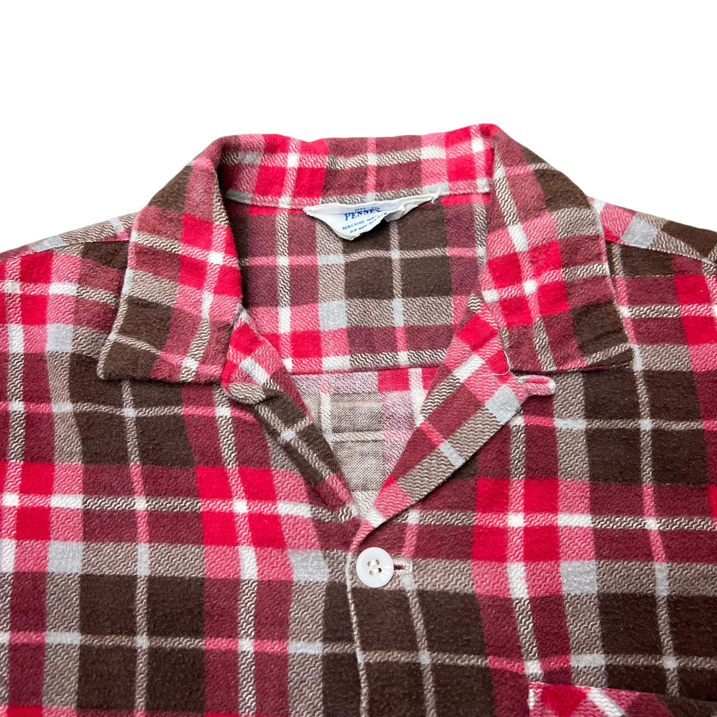 1960s Penney’s plaid red cotton printed shirt flannel (S)