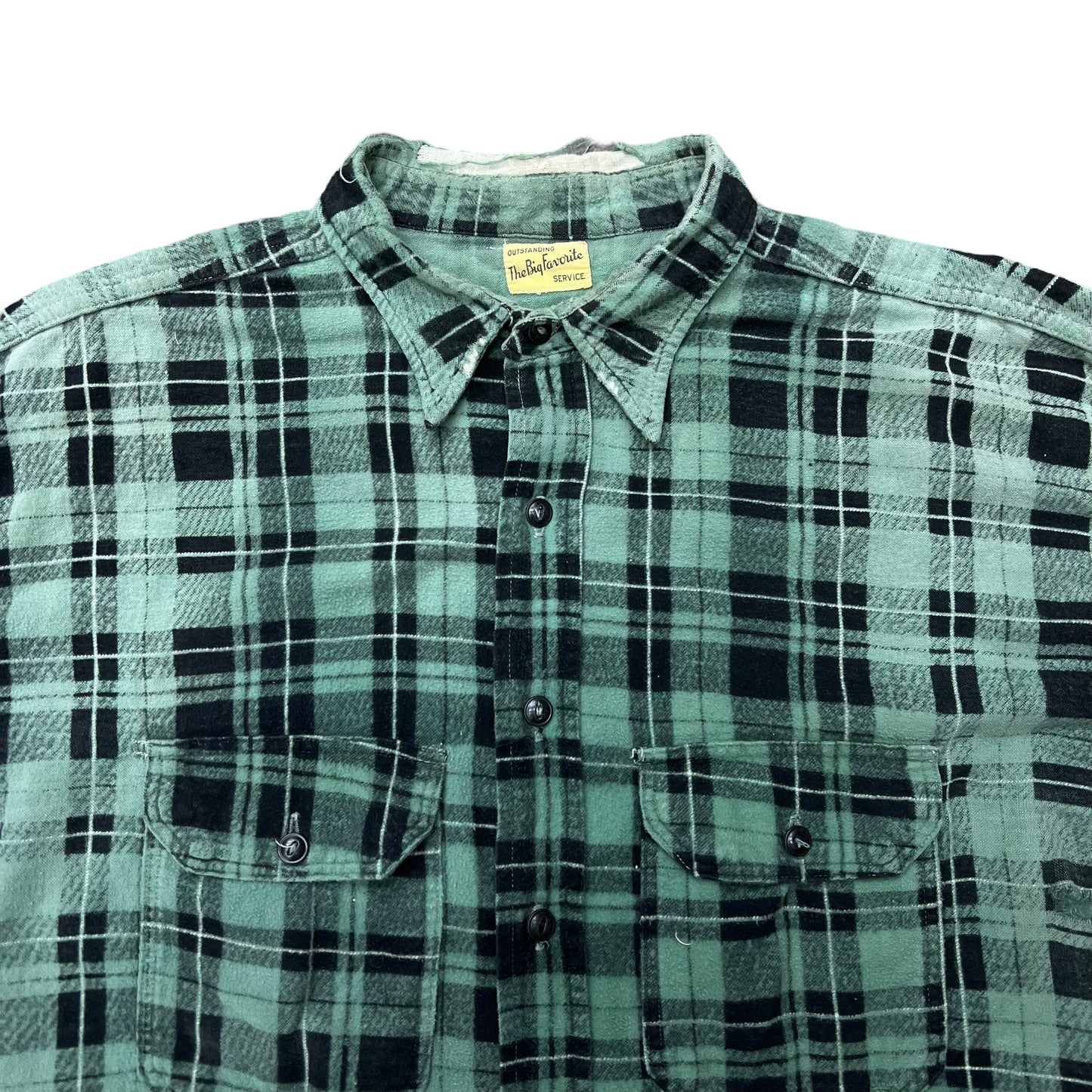 1940s The Big Favorite green plaid cotton flannel shirt (L/XL)