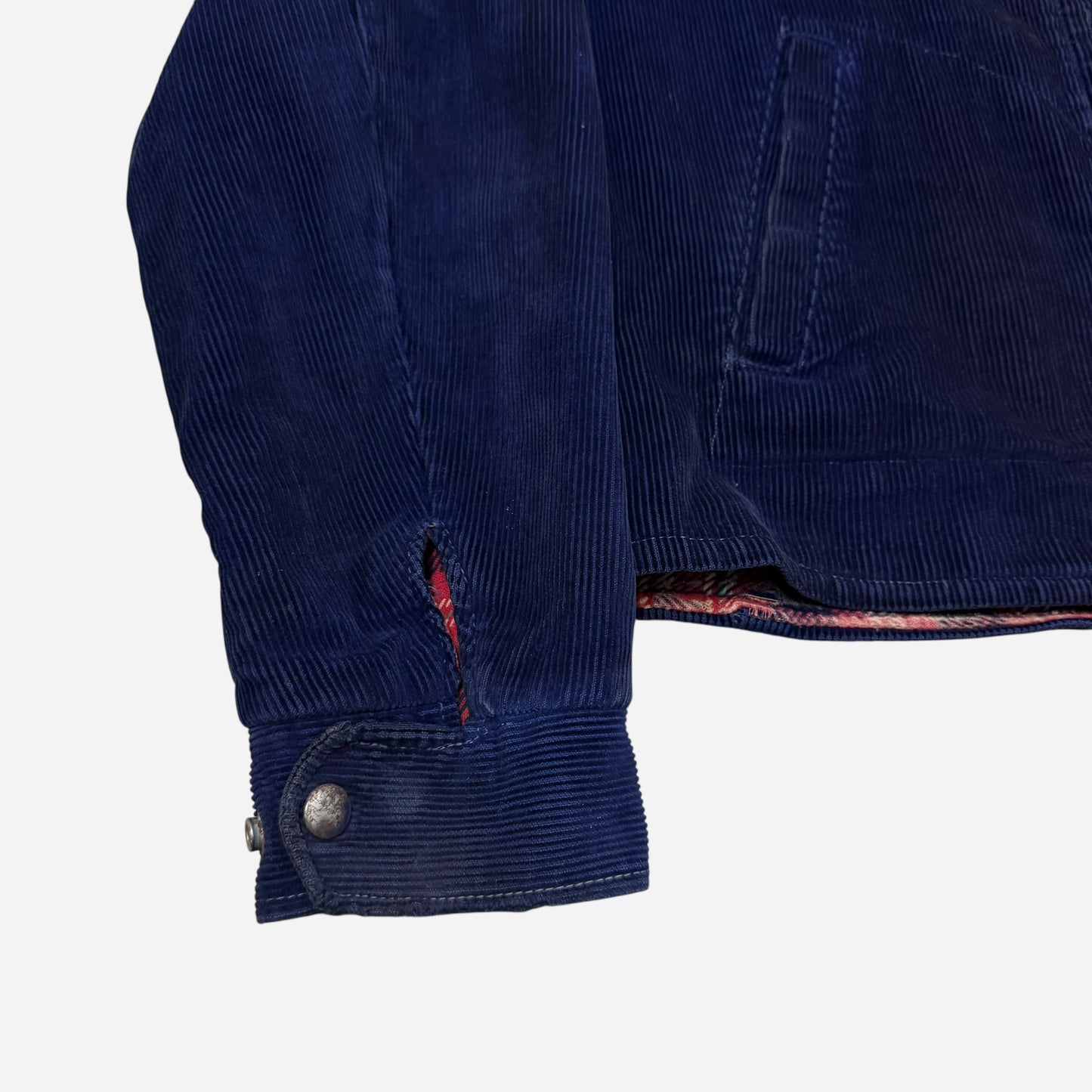 1940s Dark blue corduroy chain stitched cotton plaid lined jacket (M)