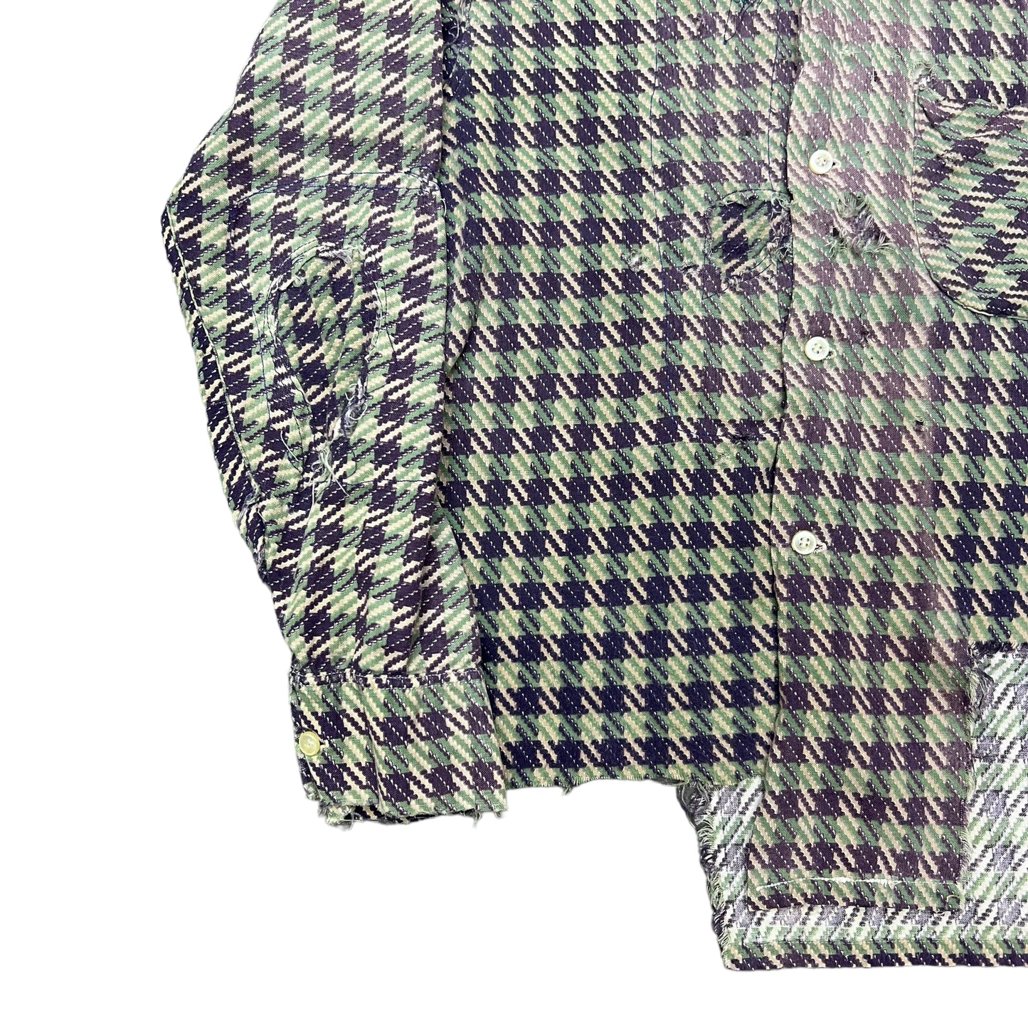 1950s Distressed green/purple houndstooth cotton shirt flannel (M)