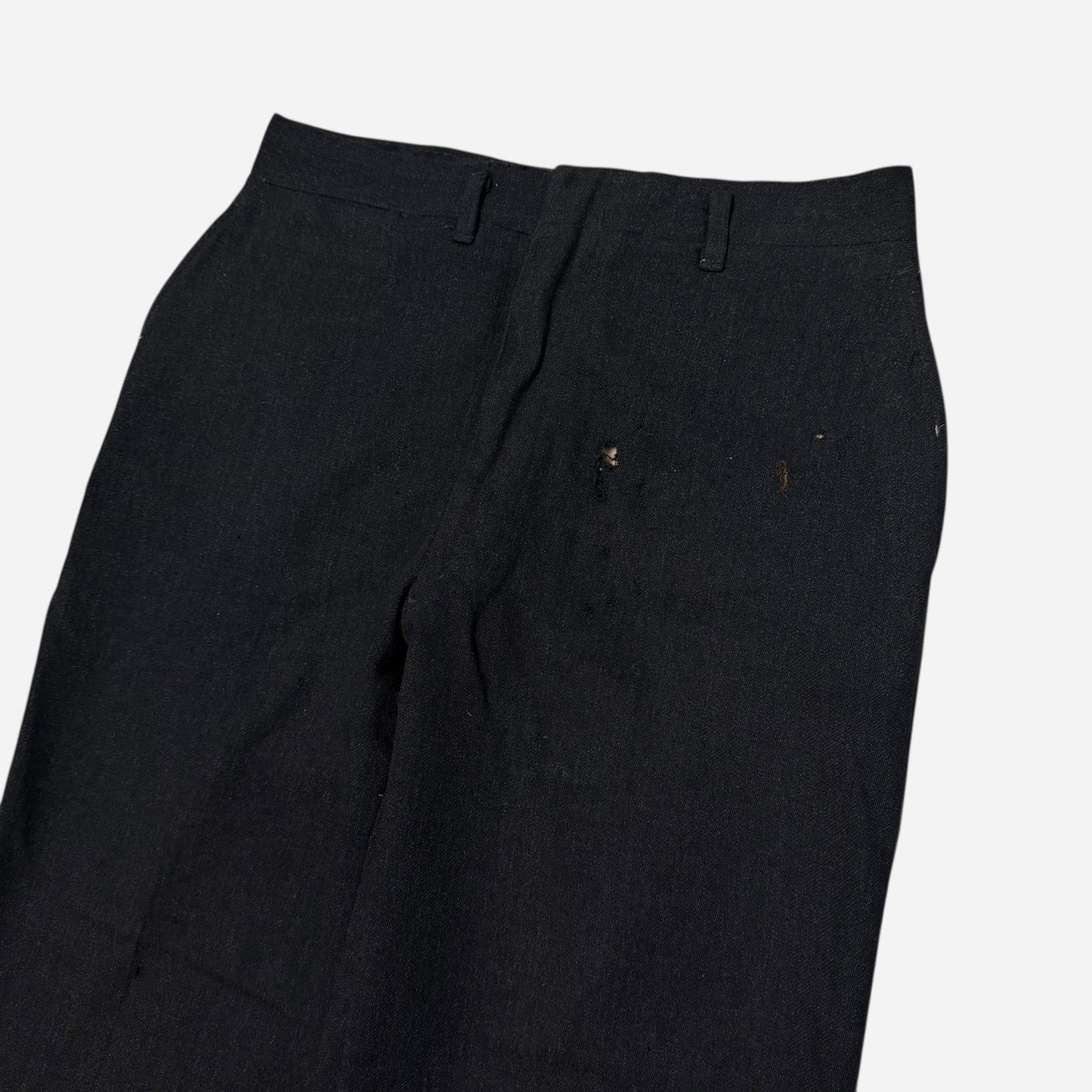 1950s Black wool/cotton blend buckle back drop loop trousers (29w)