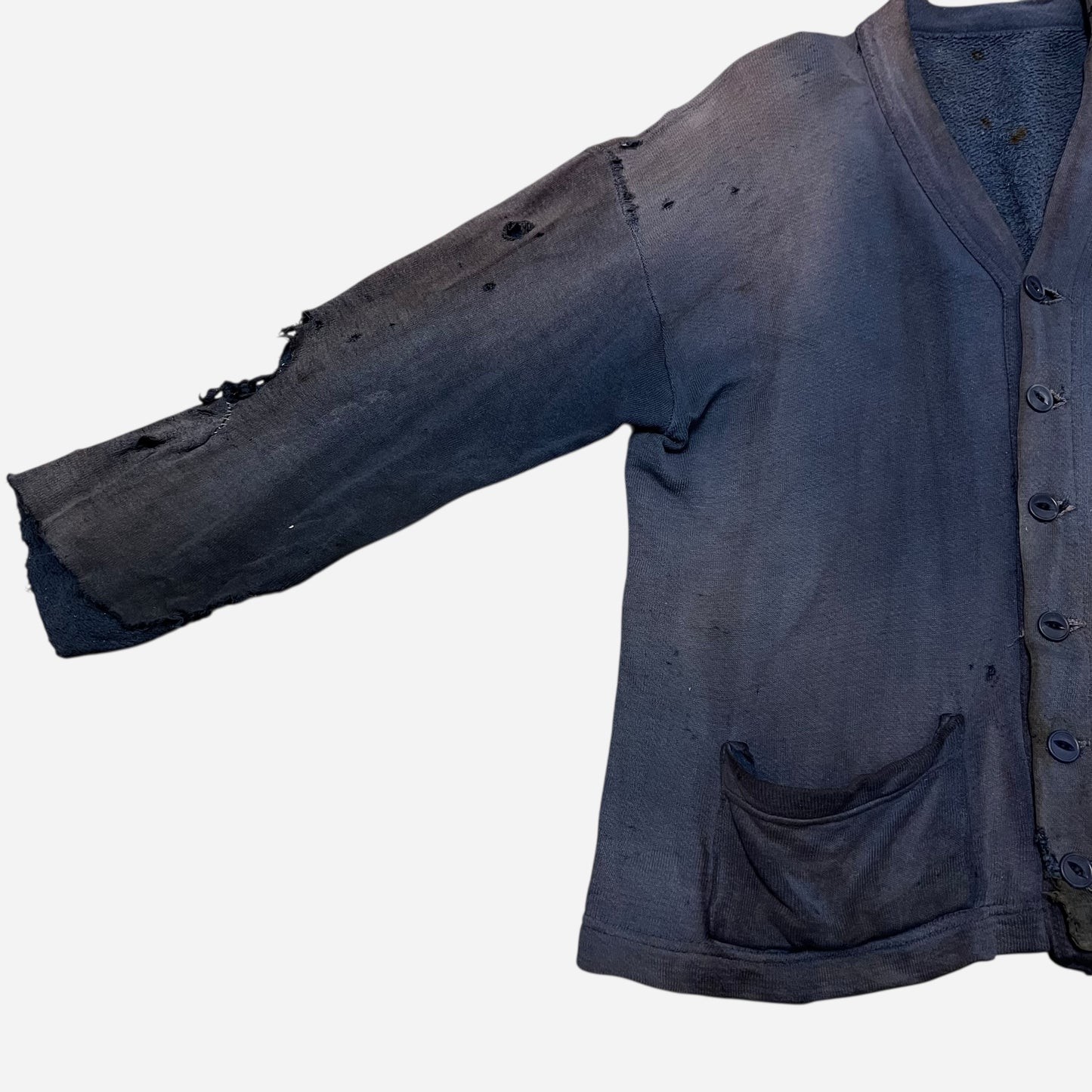 1940s Blue sun faded cotton sweatshirt cardigan (L)