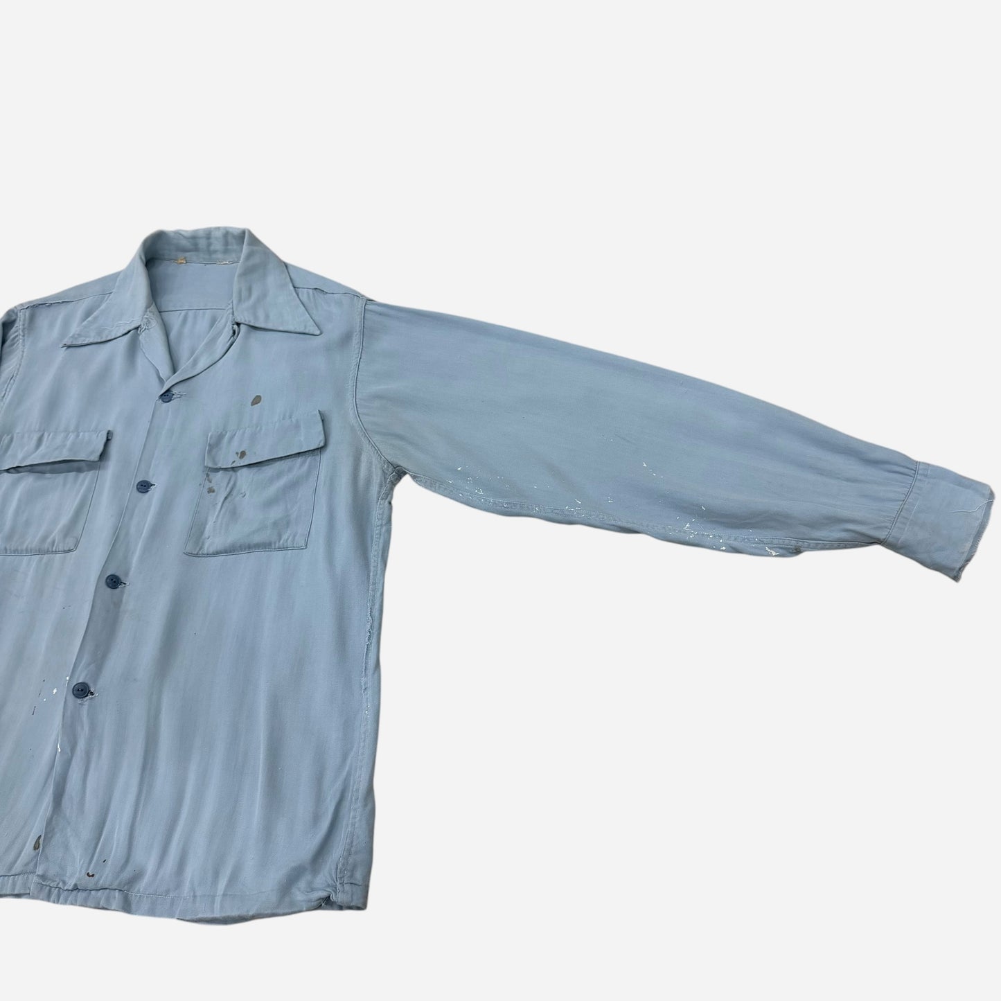 1950s Light blue rayon flap pocket loop collar shirt (M/L)