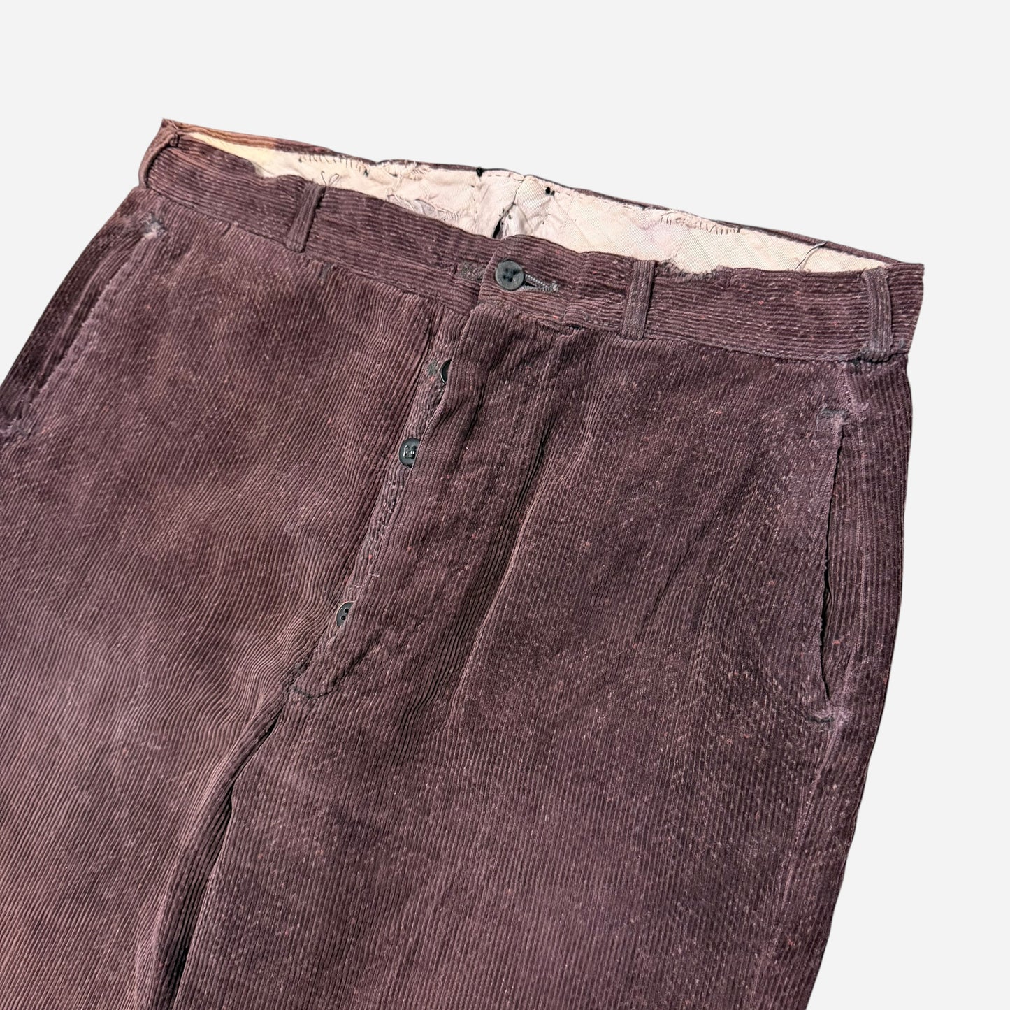 1940s Burgundy tweeduroy button fly pants (32w)